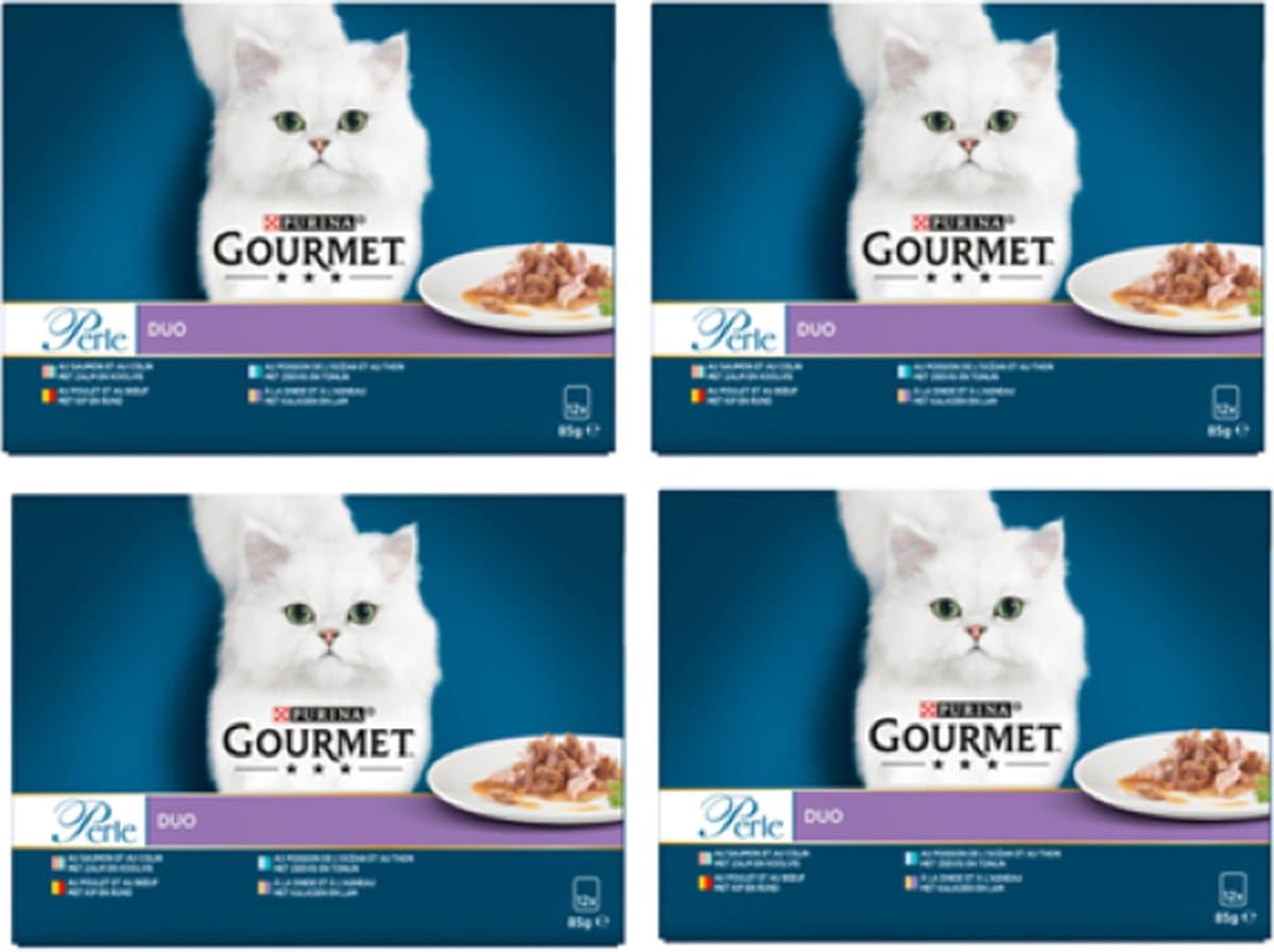 4x Gourmet Perle - Land en Zee Duo - Rund & Kip - Kattenvoer - 12x85g