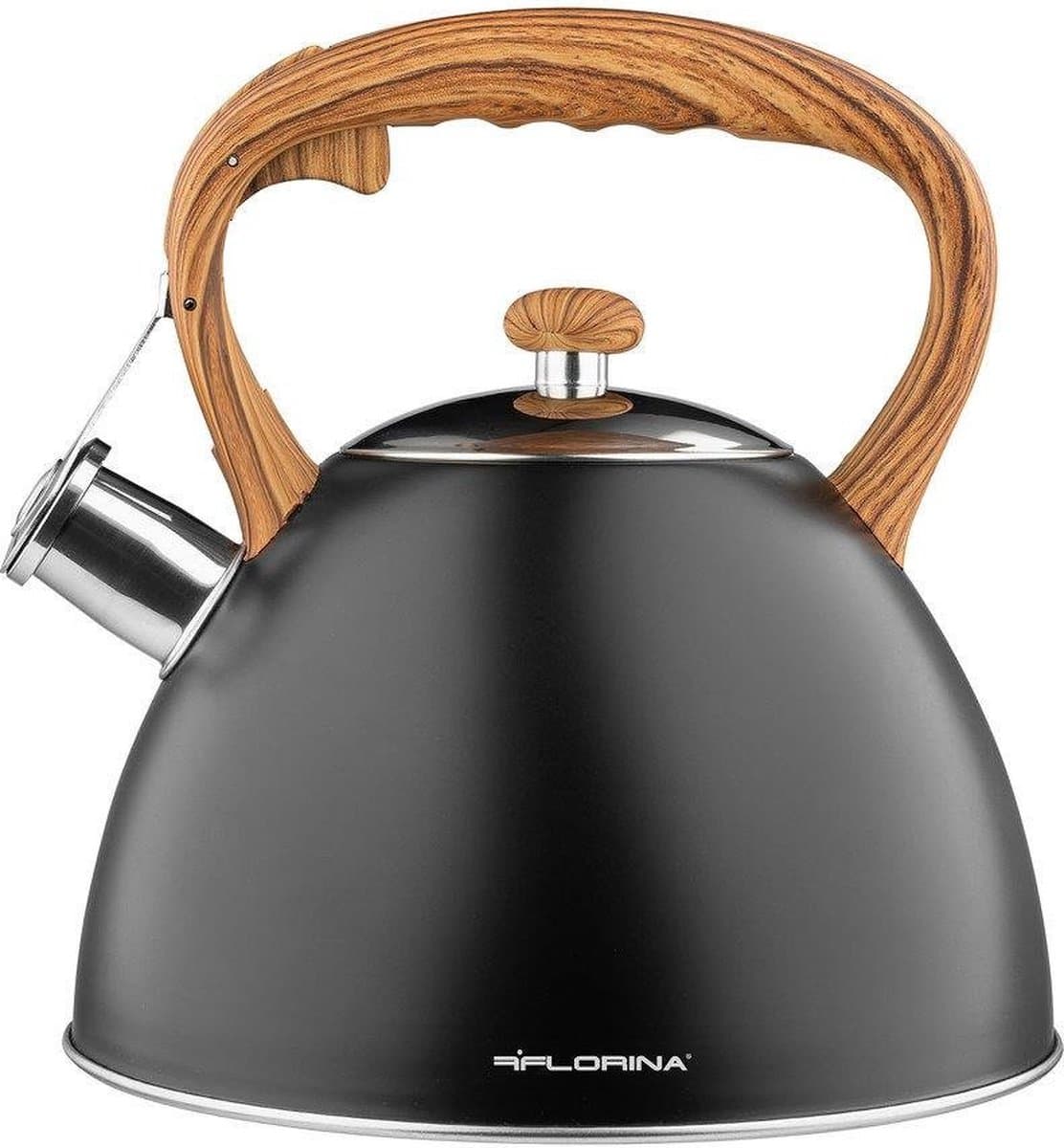 Florina Frank fluitketel RVS mat zwart / bruin 2.5 Liter - waterketel - geschikt voor alle warmtebronnen ook inductie - soft-touch handvat