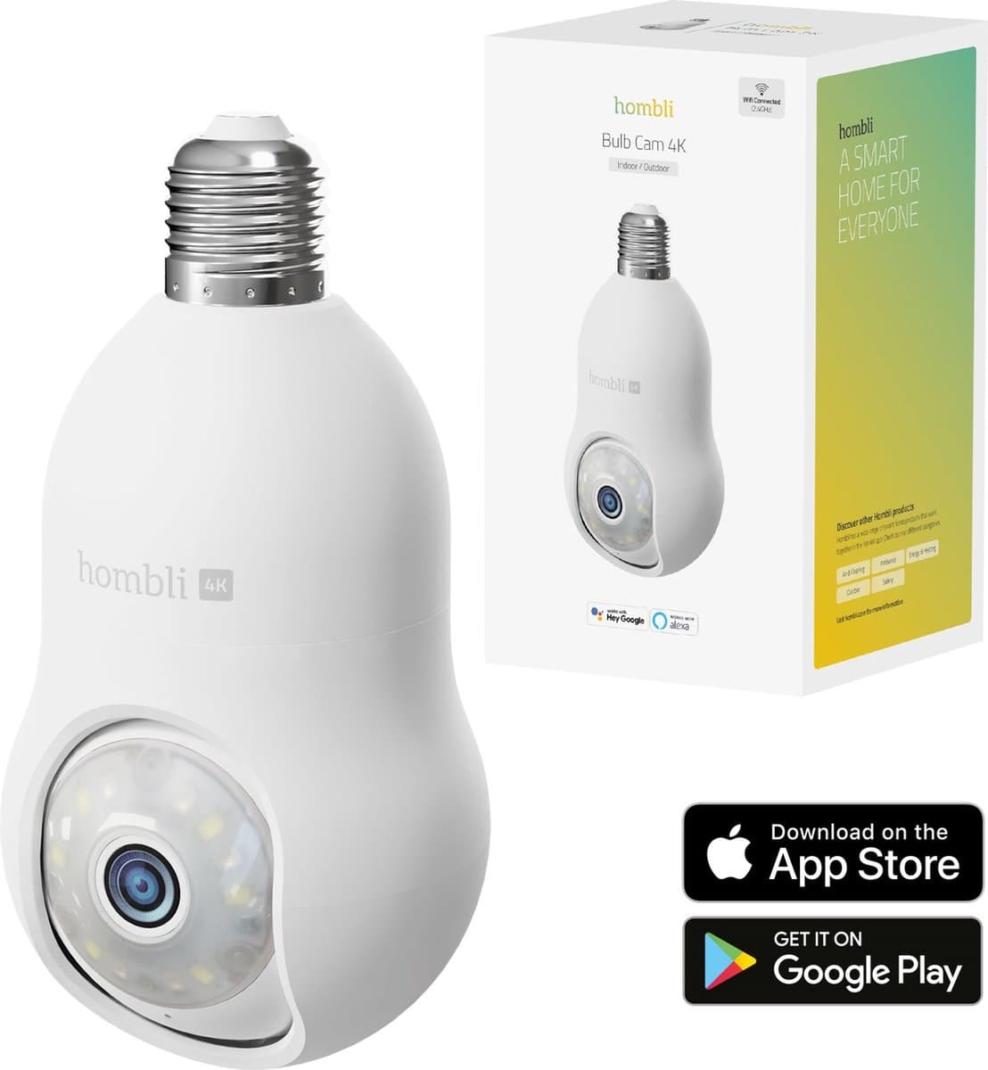 Hombli 4K Beveiligingscamera - Bewakingscamera buiten met E27 Fitting Montage - Gekleurd Nachtzicht - Volgfunctie - Wit