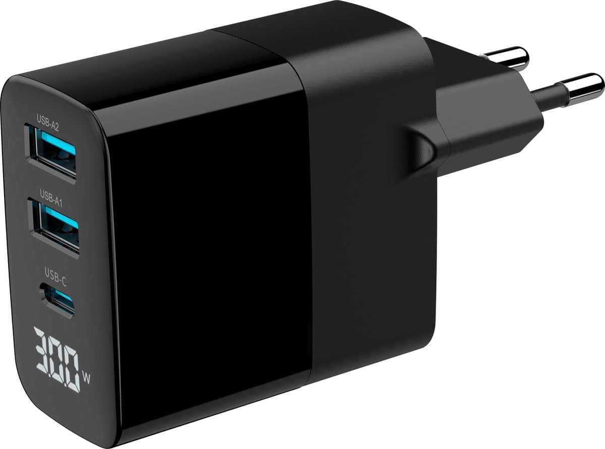 Gembird GaN USB Snellader - 3-Poorts Universele Oplader - USB-C en 2x USB-A 30W