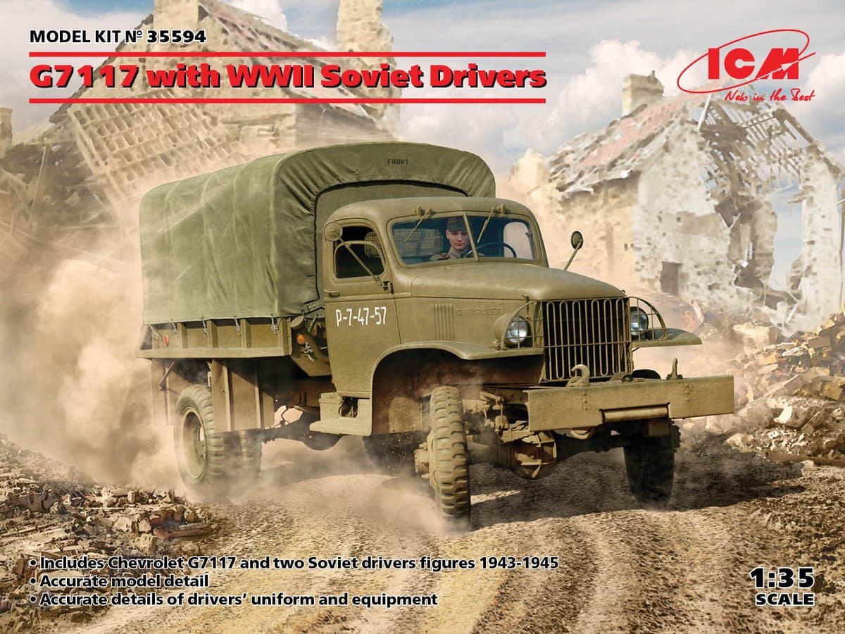 ICM Modelbouwpakket Militaire voertuigen - 35594 G7117 Truck with WWII Soviet Drivers Plastic - 1:35 - Modelbouw