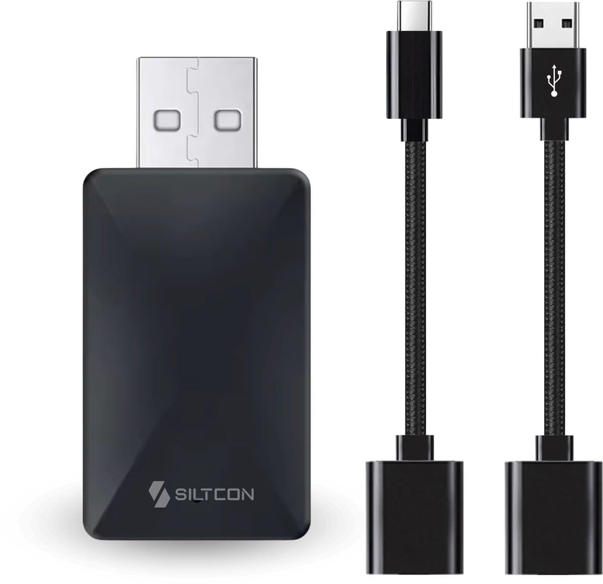 Siltcon® 2-in-1 Geschikt voor Carplay Dongle - Geschikt voor Android Auto Dongle - USB-A - USB-C - Zwart - 2026 Model