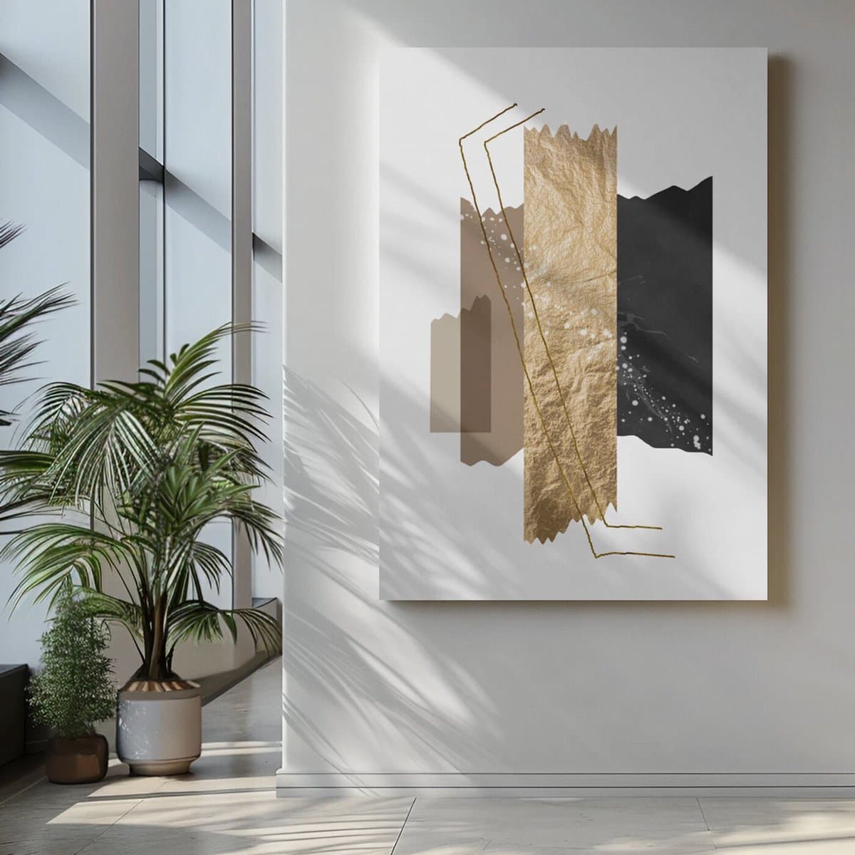 Canvas Schilderij - Abstract - Zwart - Goud - Wanddecoratie - 60x40x2 cm
