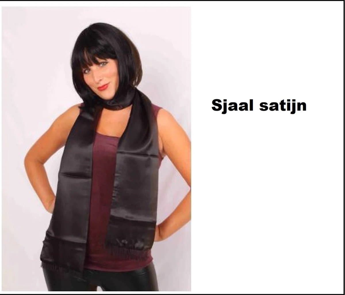Sjaal satijn zwart 180cm - Thema feest party verjaardag carnaval festival