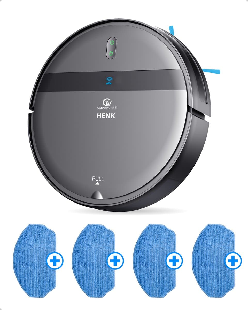 CleanWise Henk + 4 Dweil Doeken - Robotstofzuiger met dweilfunctie - Dweilrobot - Laadstation - Geschikt voor Huisdieren