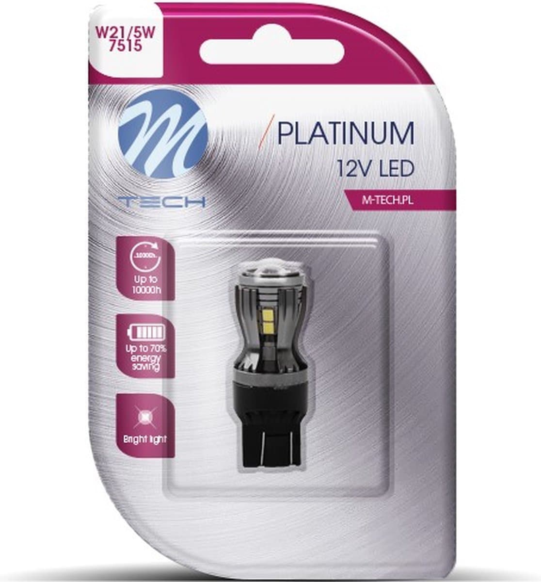 M-Tech LED W21/5W T20 12V - Platinum - 14x Osram Led diode - Wit