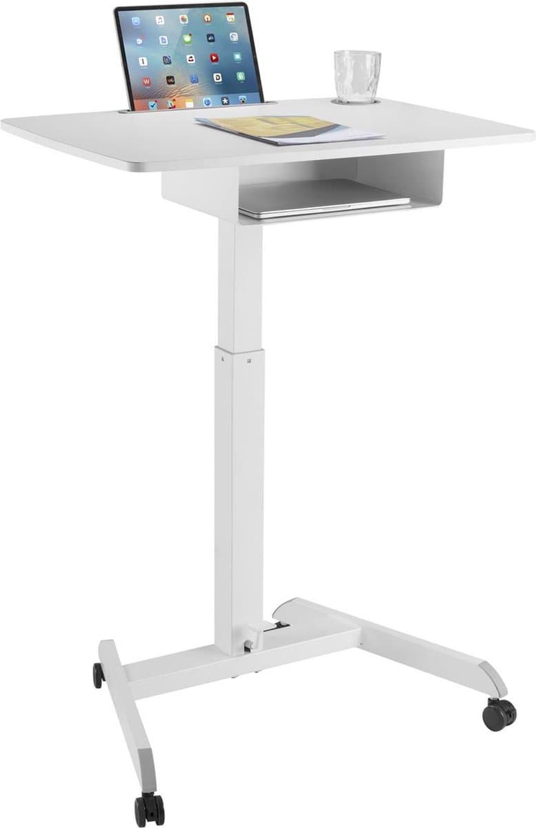 Maclean - Bureau - Sit sta Bureau - In hoogte verstelbaar laptop bureau met wieltjes en een lade - hoogte verstelbaar tot max. 113cm max. 8kg (Wit)