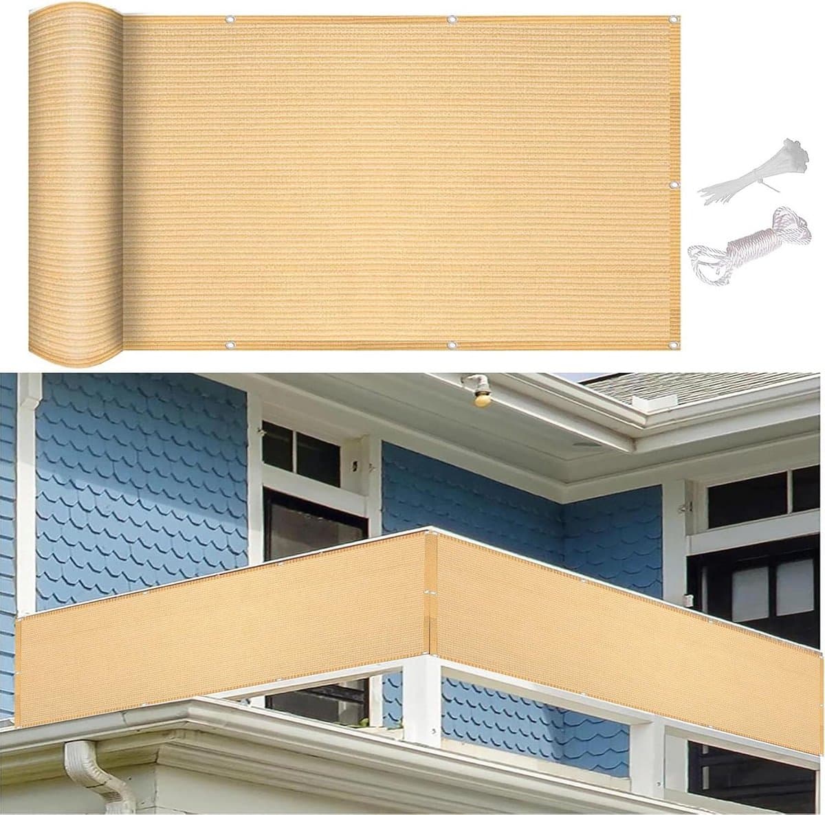 Balkonbekleding Zandgeel 110x500 cm - Dubbel Verstevigd en Weerbestendig Privacyscherm