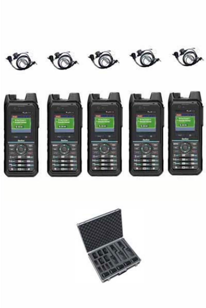 Set van 5 Inrico T330 4G LTE Zello Smart Portofoon IP68 met beveiliging oortje en koffer