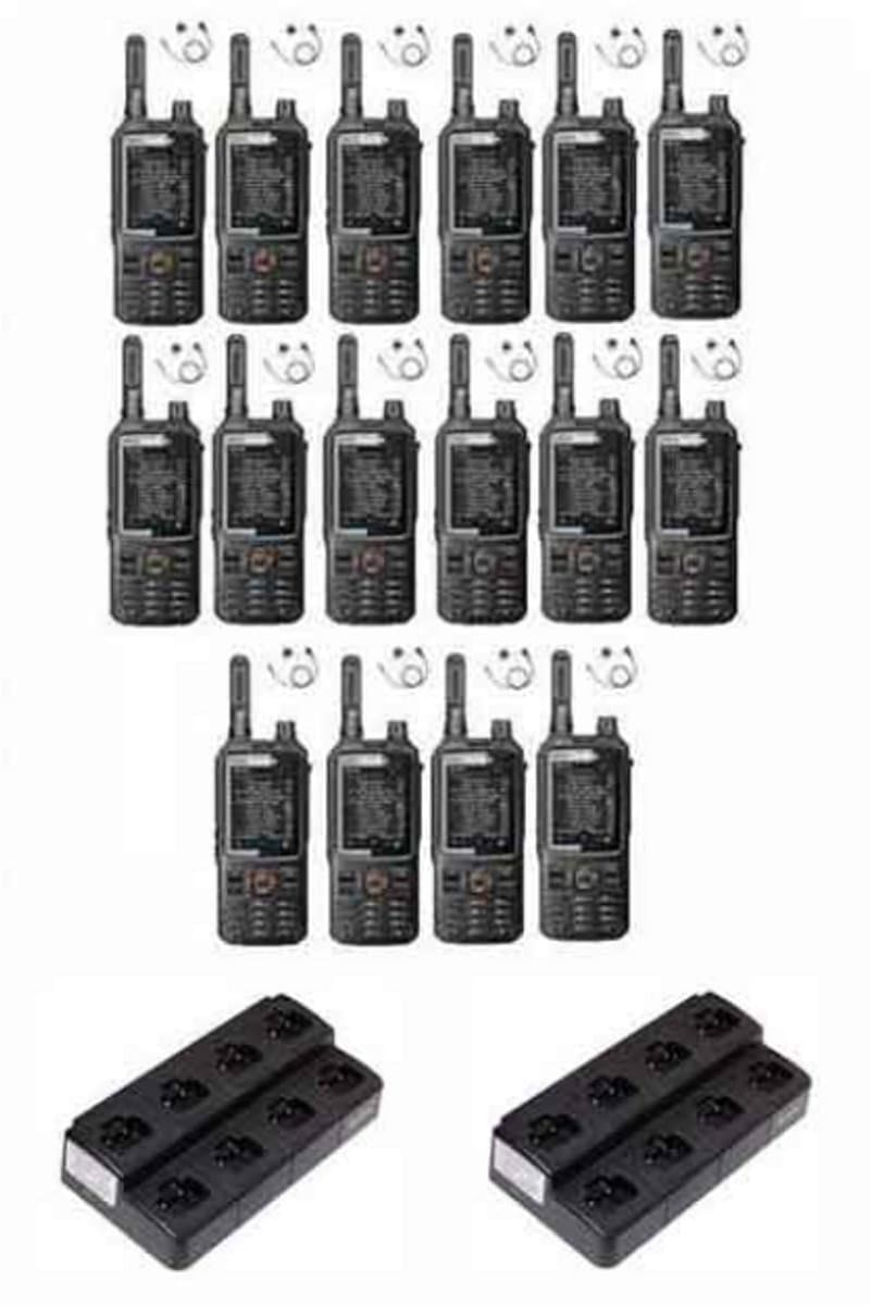 Set van 16 Inrico T320 V2 4G LTE Zello Portofoon, GPS, Wifi met multilader en D-shape oortje