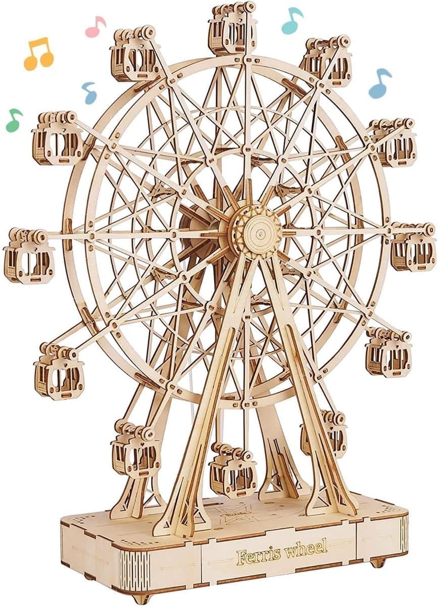 Houten Muziekdoos - 3D Puzzel Model - Hobby Bouwpakket - Mechanische Tandwiel - 28x34 cm - Bruin
