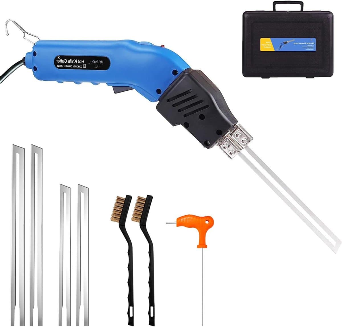 Quvo® Elektrische Piepschuimsnijder – Draagbare Styroporsnijder Met 4 Messen – Polystyreensnijder – Thermocut Met Koelsysteem – Geschikt voor Piepschuim- Blauw - 35cm x 24cm x 11cm