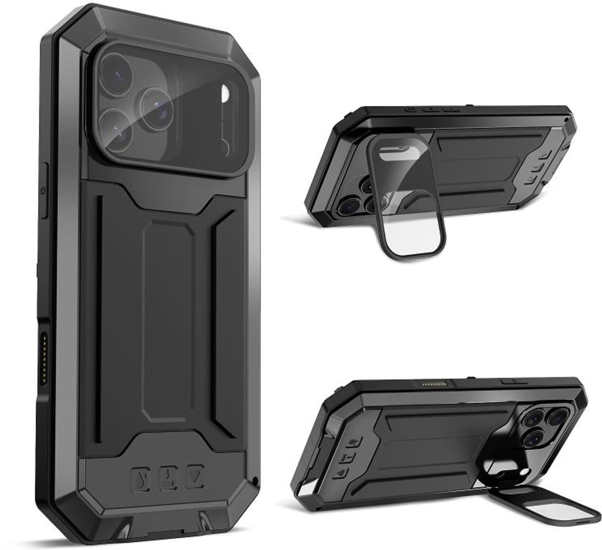 FONU Metalen Hoesje geschikt voor iPhone 17 Pro Max – Schokbestendige Backcover – Volledige 360° Bescherming – Zwart