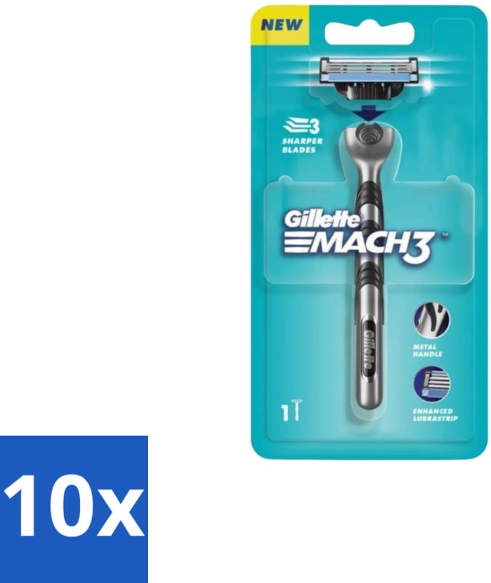 Gillette - Mach3 – Houder + 1 Mesje – 3-bladig - Bulkverpakking - 10 stuks