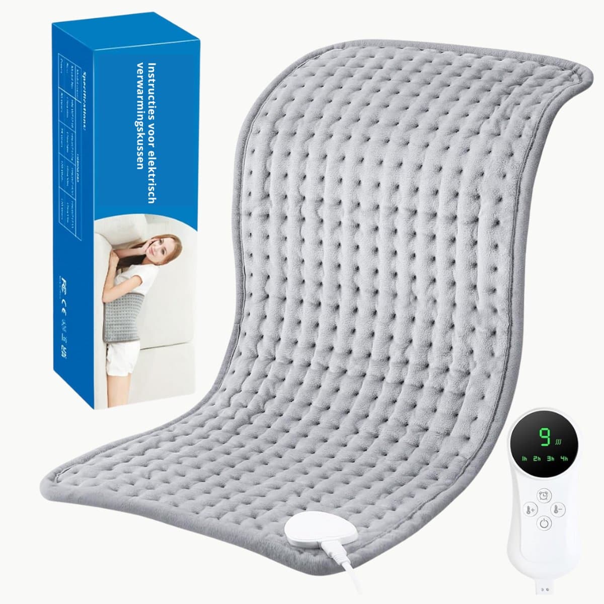 Aura® Warmtekussen Elektrisch - Warmtekussen - Warmtedeken - 9 Niveau's - Grijs - 30cm x 60cm x 2cm