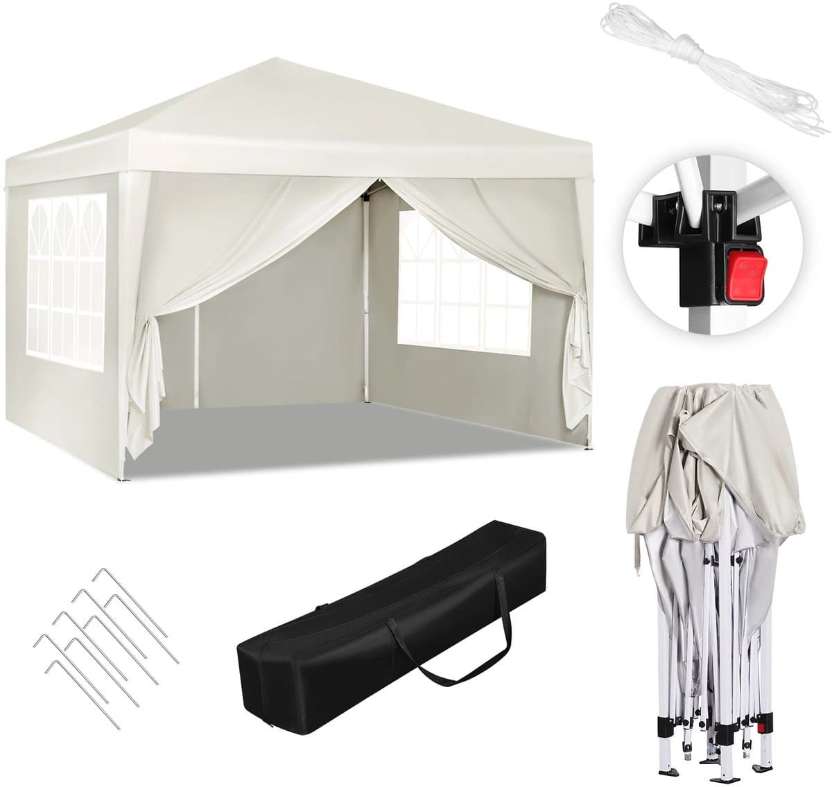 Linkforu - Opvouwbare Luifel - 3x3m Tuintent - Waterdicht - UV Zonwering - Zonnescherm - Draagtas - Beige Grijs Blauw Groen