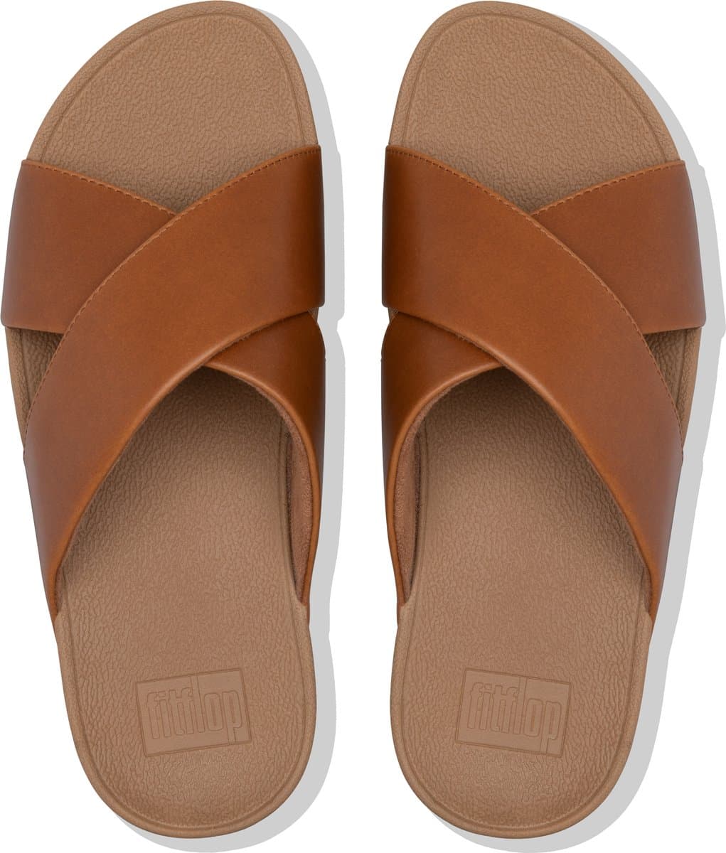FitFlop Lulu Cross Slide Sandals Leather Dames Sandalen - Light Tan