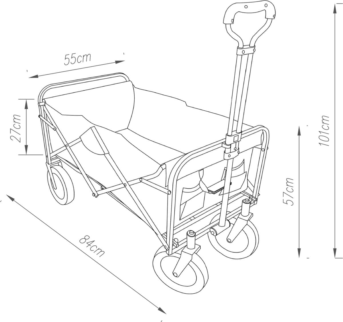 Bolderkar Stenlille strandkar 84x55x57 cm zwart pro.tec