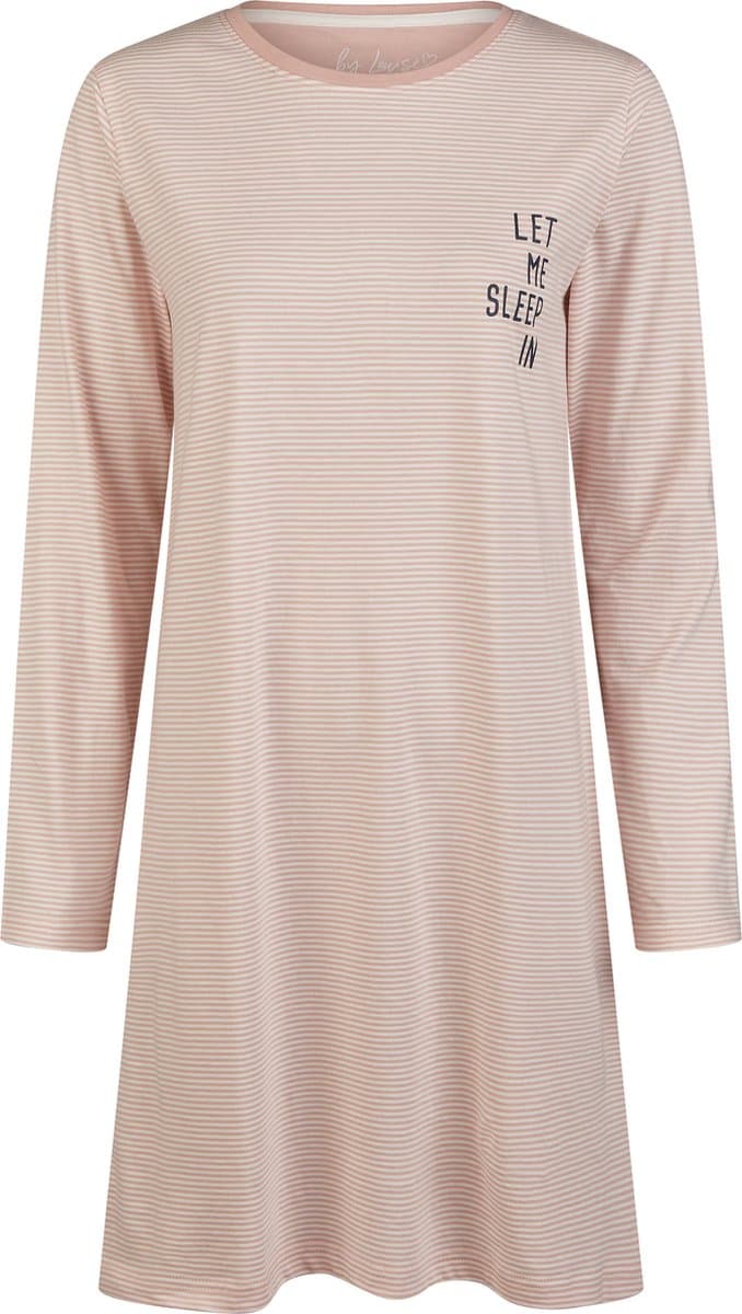 By Louise Essential Dames Nachthemd Lange Mouw Gestreept Roze - Maat S