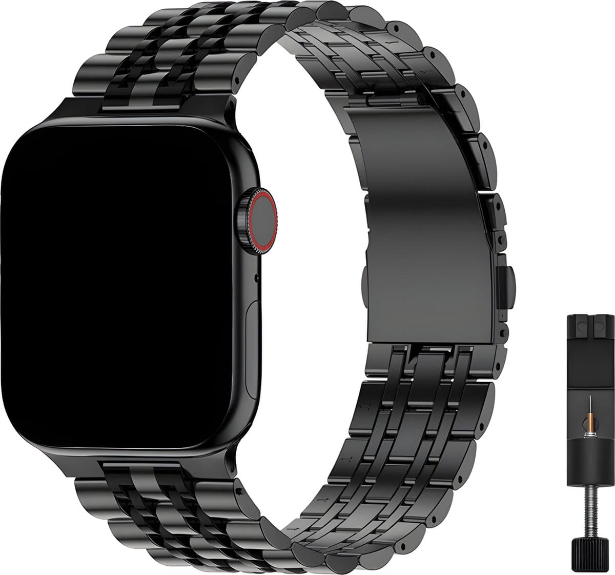 Innerlight® Grandeur - Zwart - 38/40/41mm - Metalen bandje geschikt voor Apple Watch - Schakel Armband RVS - Stainless Steel Watch Band - Roestvrijstaal - Horlogeband - Geschikt als Apple Watch bandje voor Series 1/2/3/4/5/6/7/8/9/10 42mm/11 42mm/SE