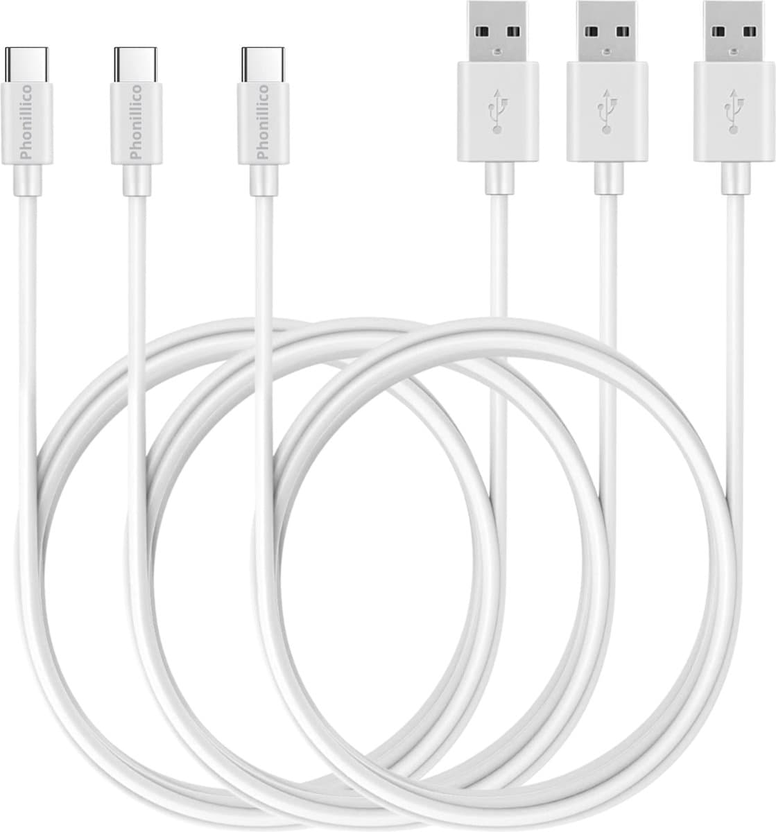 3x USB C naar USB A Kabel Wit - 2 meter - Oplaadkabel voor Huawei P60 / P60 PRO / P50 / P50 PRO