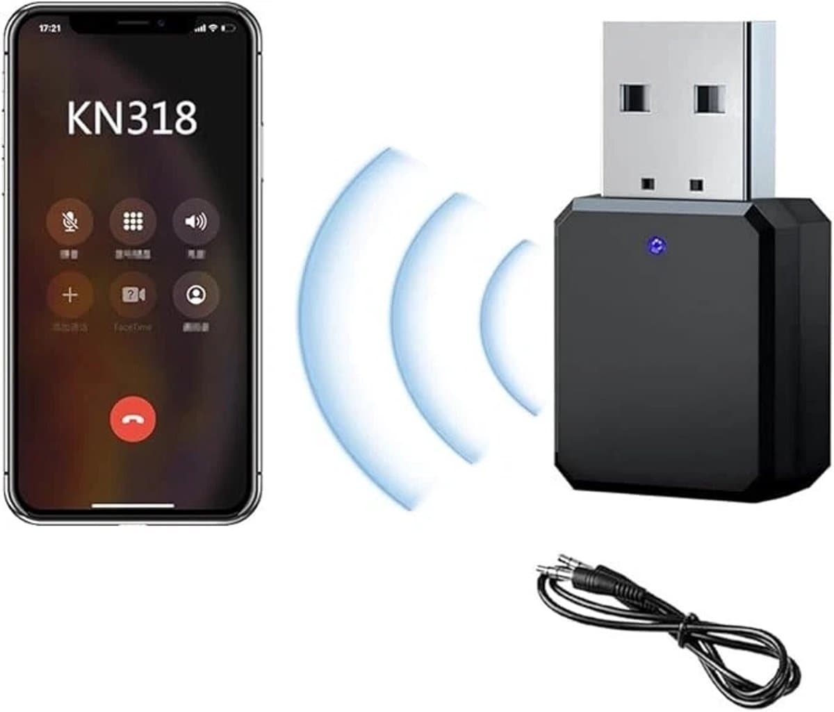 Bluetooth USB-adapter, Bluetooth 5.1-ontvanger met 3,5 mm audiokabel