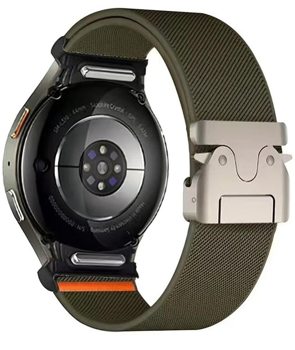 Nylon bandje - geschikt voor Samsung Galaxy Watch 7 (40 & 44mm) / Watch 6 (Classic) / Watch 5 (Pro) / Watch 4 (Classic) / Watch FE - parachute sluiting - army groen