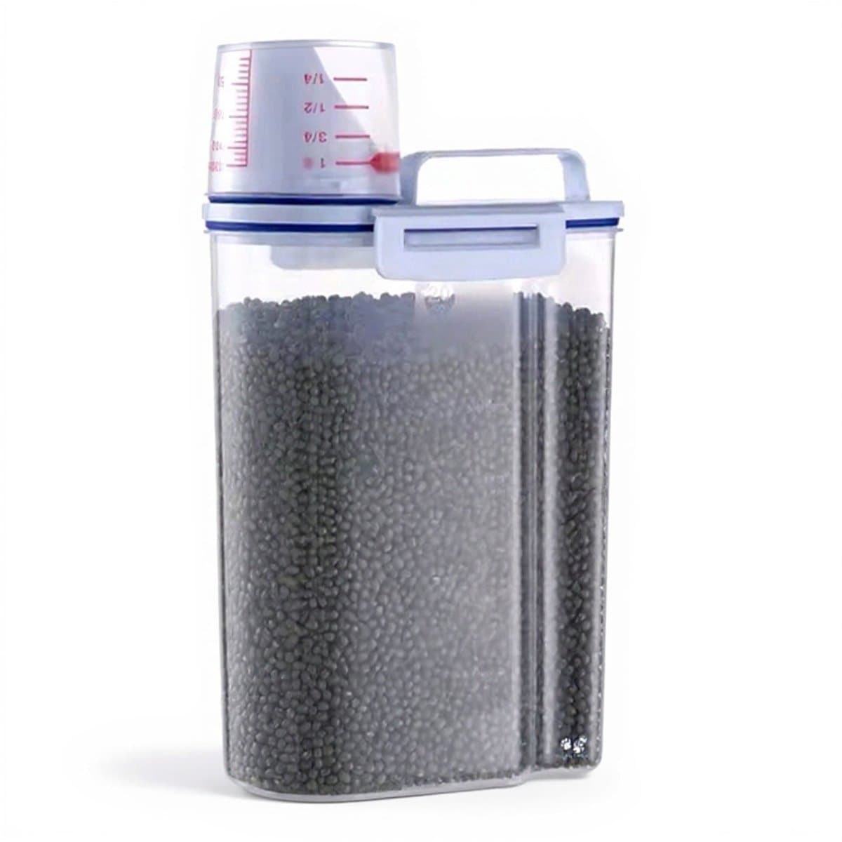 Pretty Paws Voercontainer 2L – Luchtdichte Voedselcontainer met Maatbeker – Transparante Voerton voor Hond & Kat – BPA-vrije Opslagcontainer voor Droogvoer & Snacks