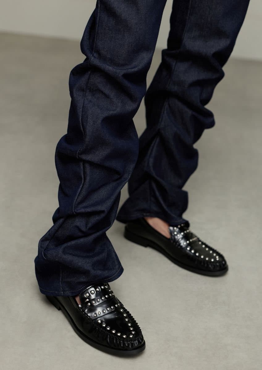 Sacha - Dames - Zwarte leren loafers met zilverkleurige studs - Maat 42