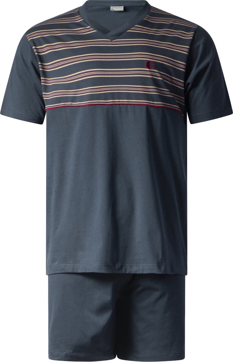 Gentlemen - heren shortama - korte pyjamaset - 100% katoen - V-hals - navy/red - maat XXL