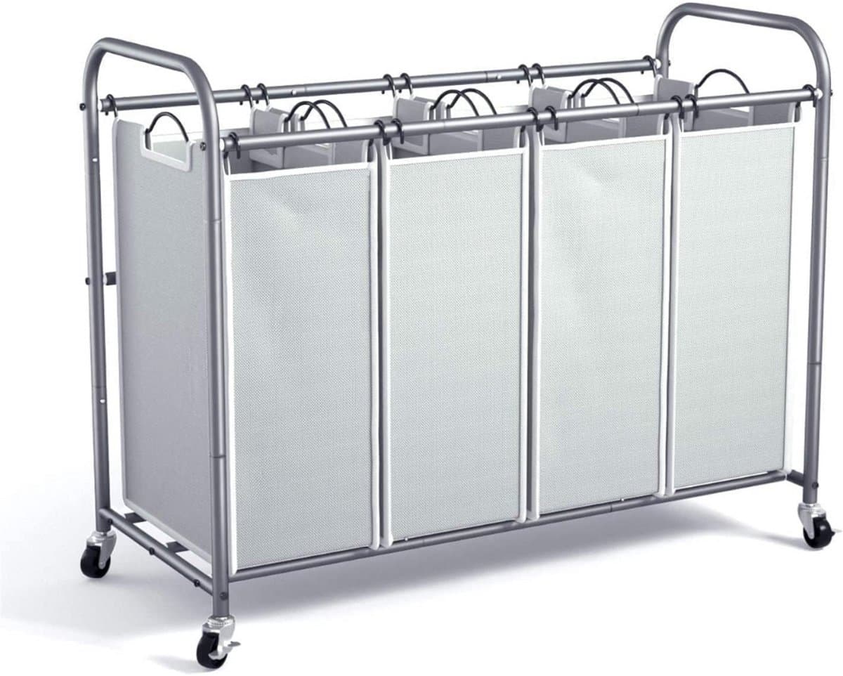 MMM® Wasmand 4 Vakken - Wasbox - Wassorteerder - Afneembare Zakken - Grijs