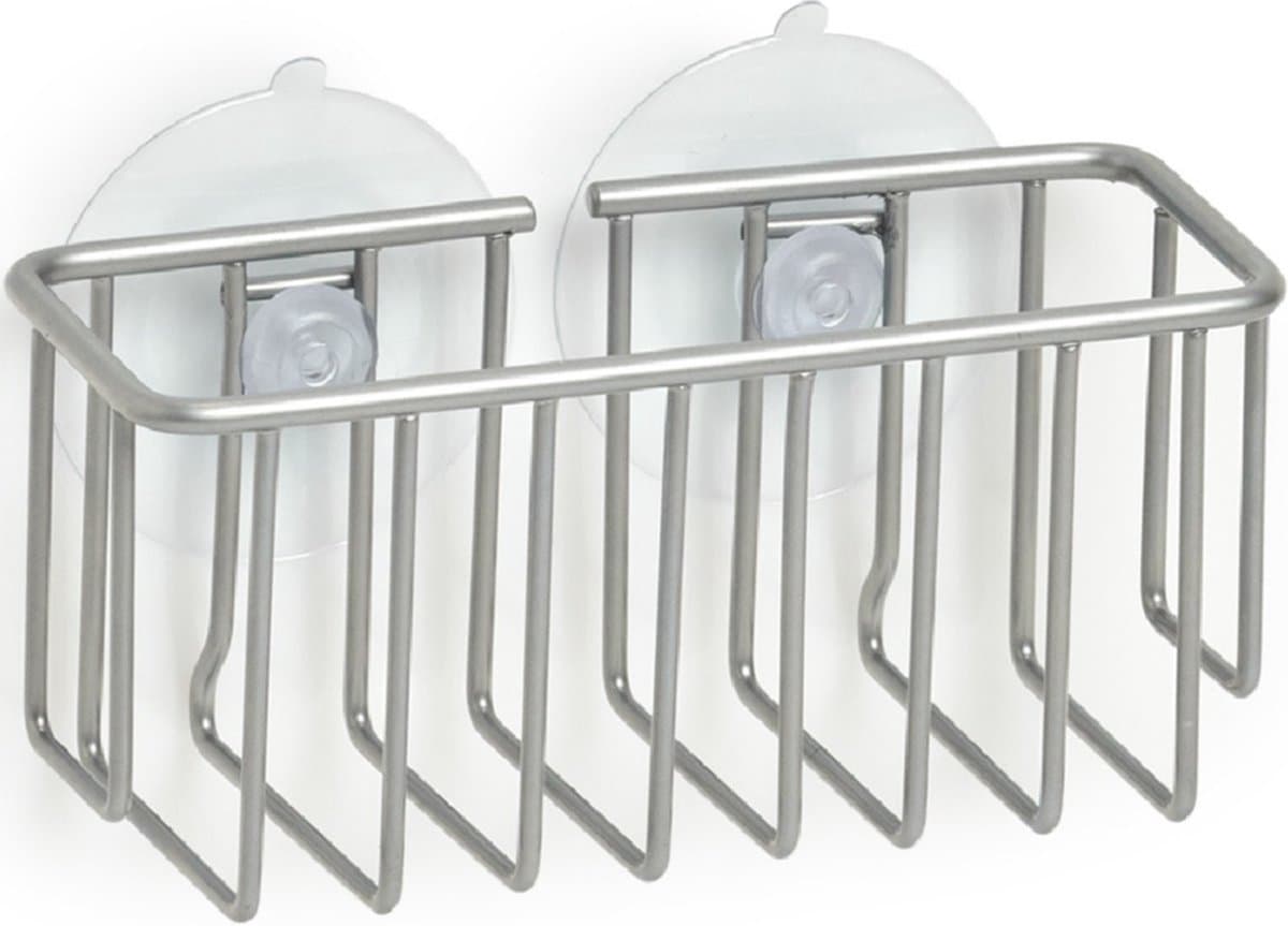 Zeller houder met zuignappen - metaal - 13 x 5,5 cm - Zeephouders - Muurhouders voor keuken/badkamer