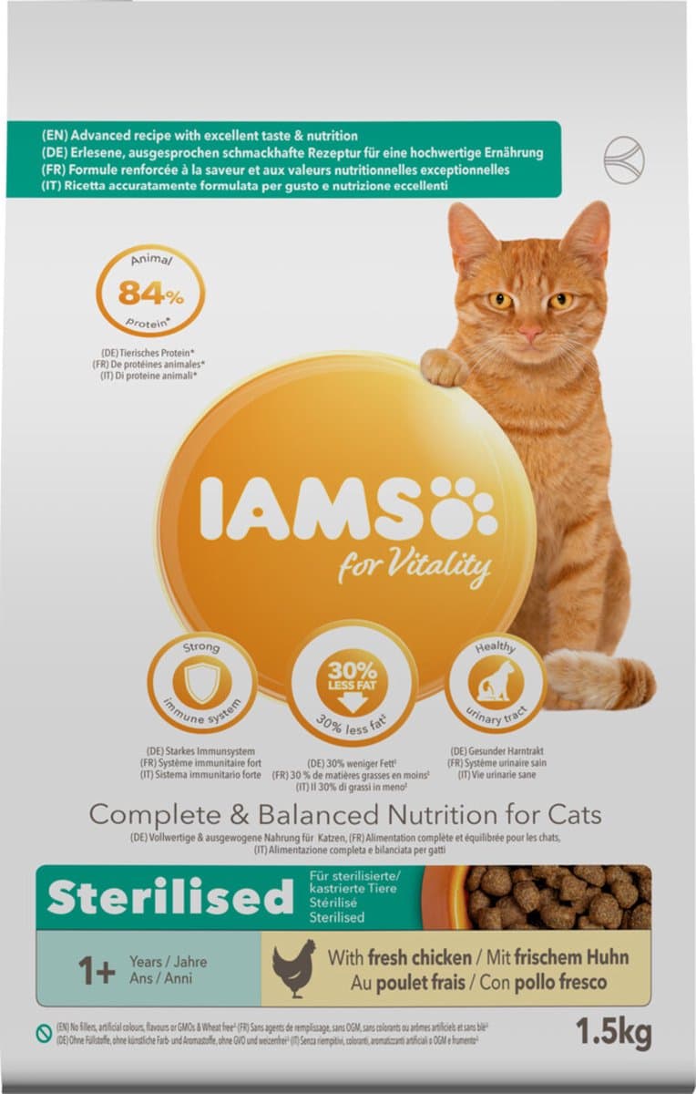 4x Iams Kat Adult Sterilised - Overweight Kip 1,5 kg