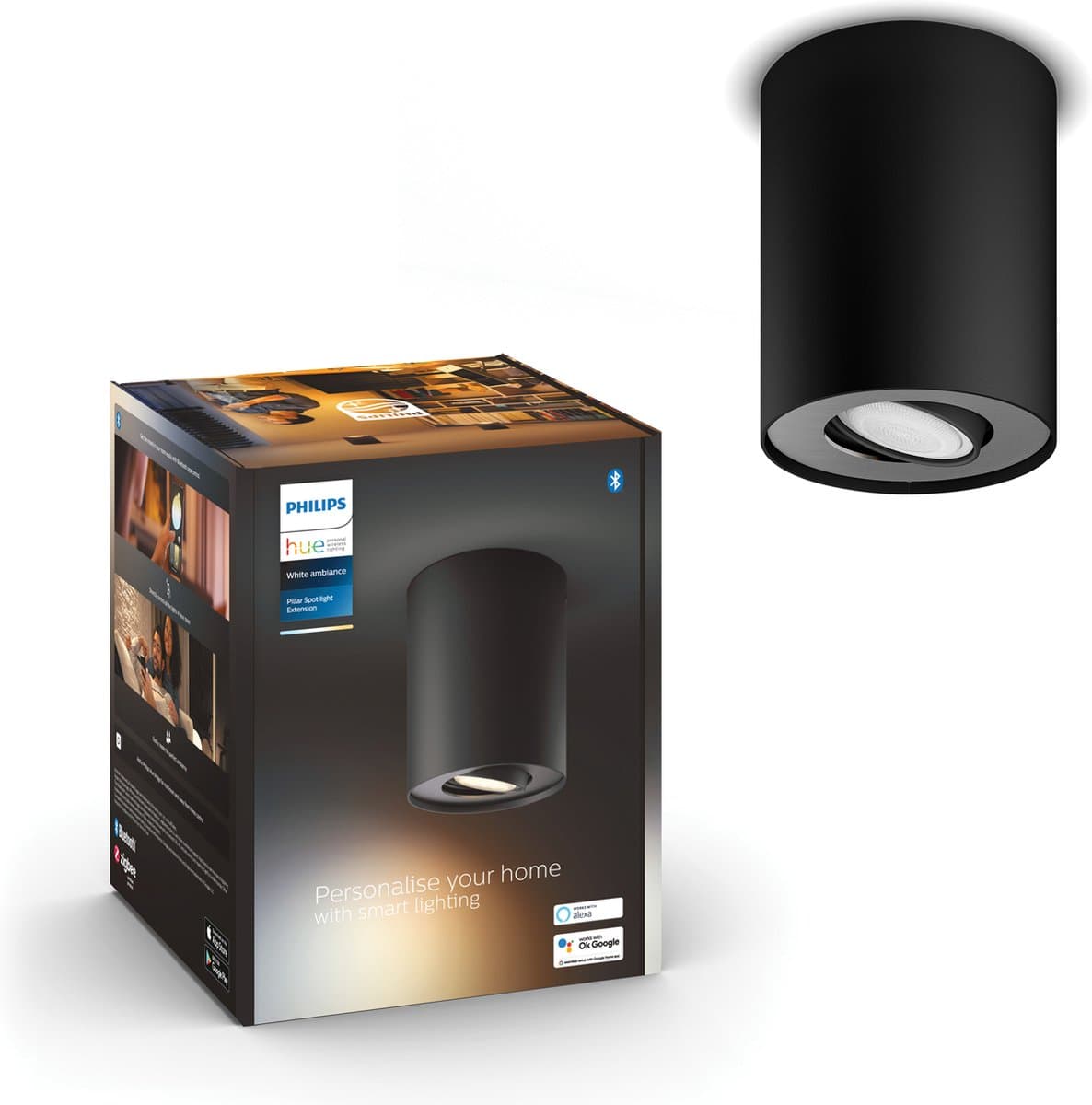 Philips Hue Pillar Opbouwspot White Ambiance - Zwart - 1-spots