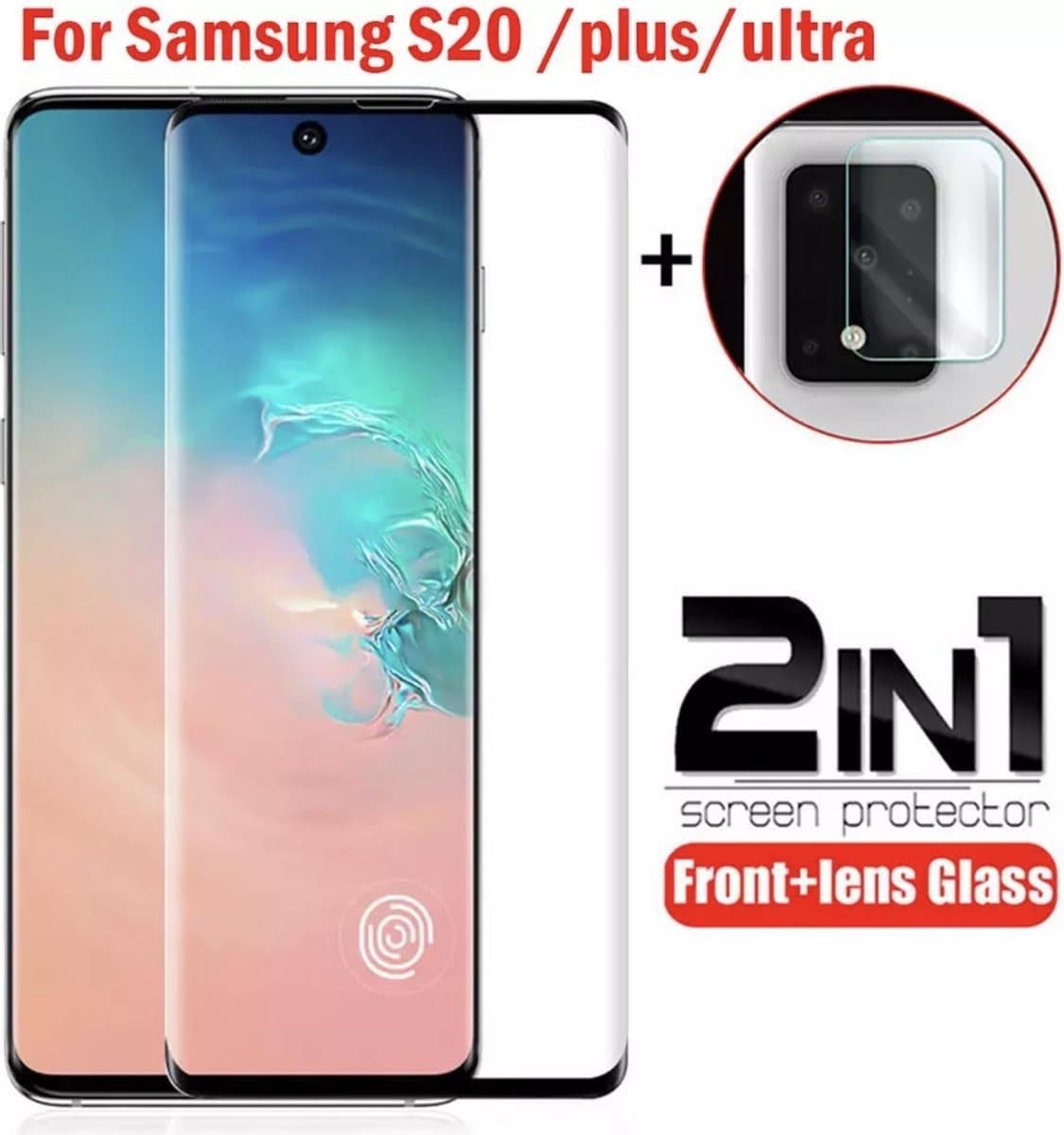 Samsung Galaxy S20 Ultra Screen protector Tempered Glass Full Cover 3D Edge + camera lens screen protector, Glass, Beschermglas, Glazen bescherming 2.5D 9H 0.3mm van HiCHiCO