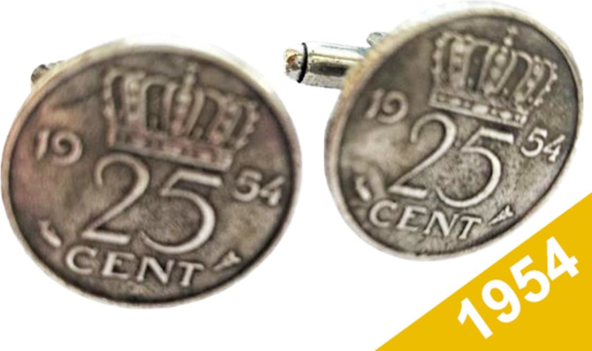 Manchetknopen Kwartje 1954 Verzilverd - Uniek en Stijlvol Sieraad met Jaartal - Cadeau Geboortejaar - Alle Jaartallen Beschikbaar - Doorsnede 1,8 cm
