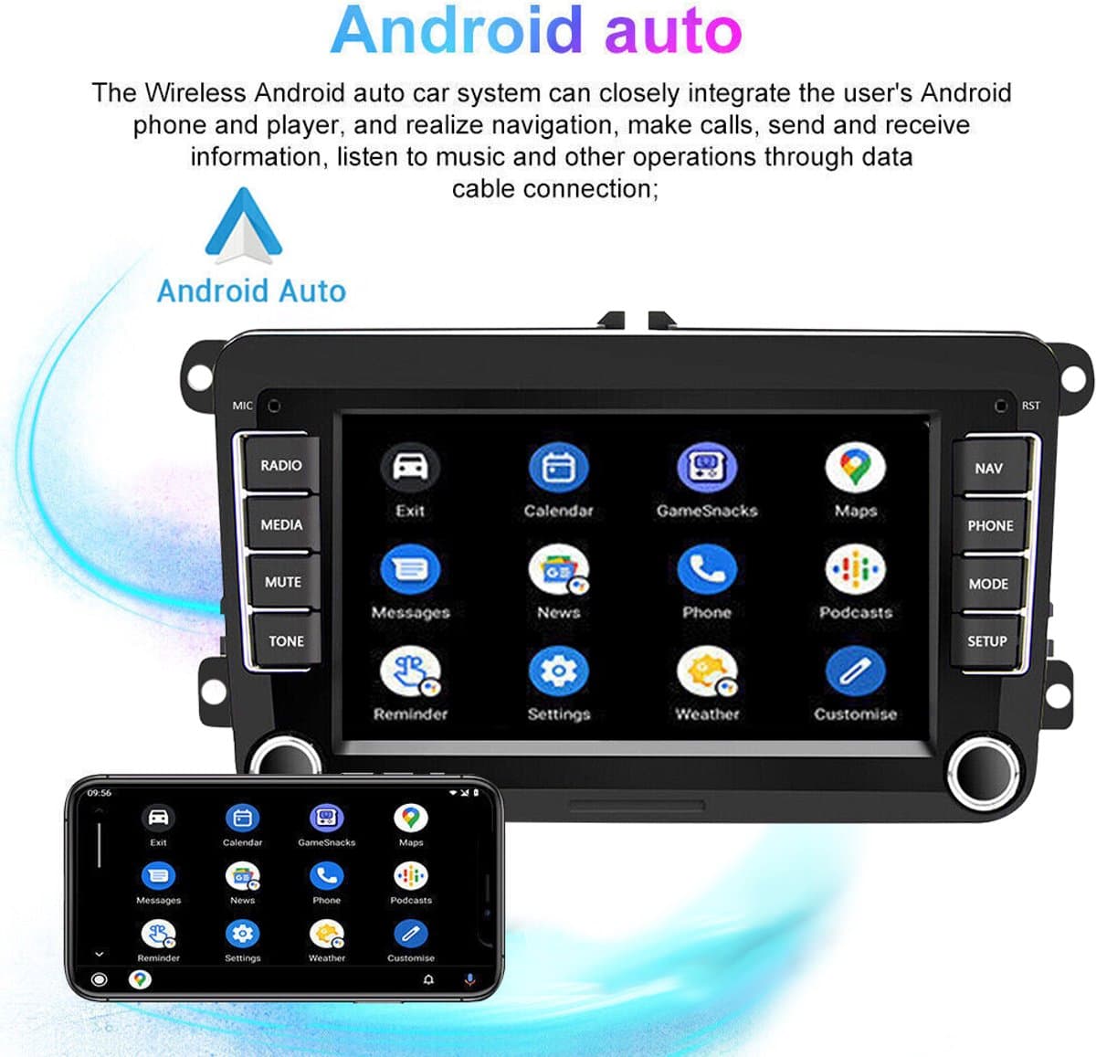 Autoradio - 7 inch Android 13 - Geschikt voor Volkswagen Seat Alhambra Mk2 (model 7N) uit 2010-2018 - 2+32 GB GPS-navigatie Voorzien van draadloze CarPlay en achteruitrijcamera