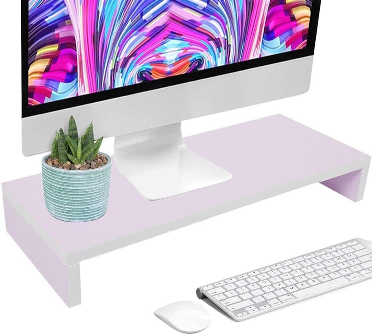 Allecta - Verstelbare Laptop en Monitor Riser voor Thuiskantoor - Ergonomische Schermverhoger - Licht Paars Wit - 19,5 x 7,8 x 3 inch