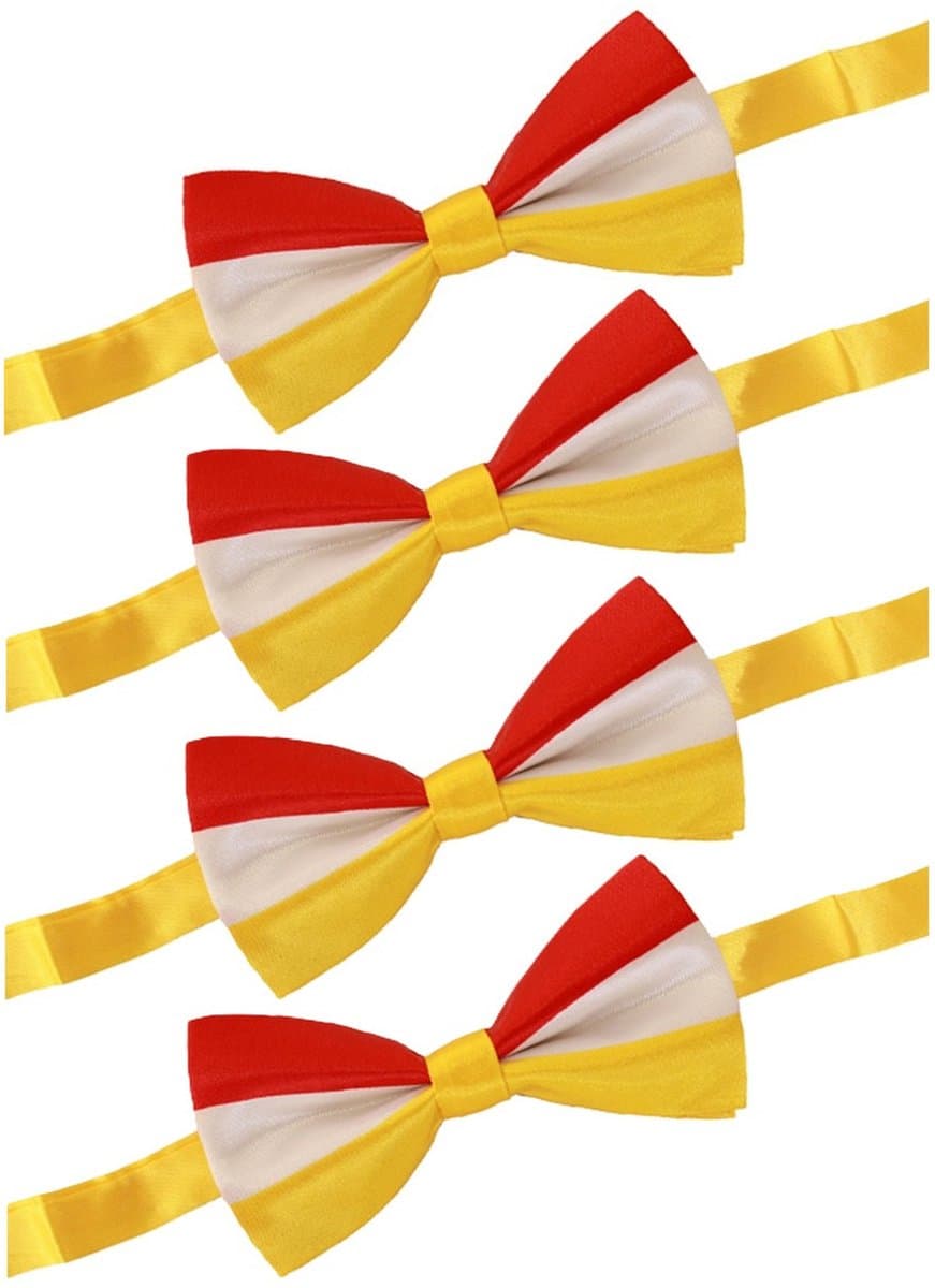 PartyXplosion Carnaval verkleed strikje - 4x - Oeteldonk - rood/geel/wit - Den Bosch - 12 x 6 cm - clipsluiting
