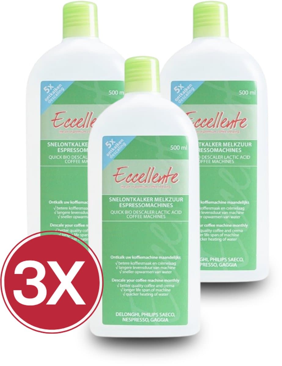 3x ECCELLENTE Melkzuur Philips Ontkalker - 15x Philips koffiemachine ontkalken - Decalcifier voor Philips - meer dan 1 jaar kalkvrij - Calc/Clean - CA6700