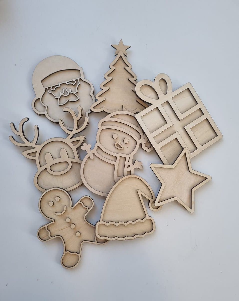 Speelvormen set Kerstmis - Kerstboom, Sneeuwpop, Cadeautje, Ster, Kerstmuts, Rendier, Kerstman, Cookie - Sensomotorische speelvorm