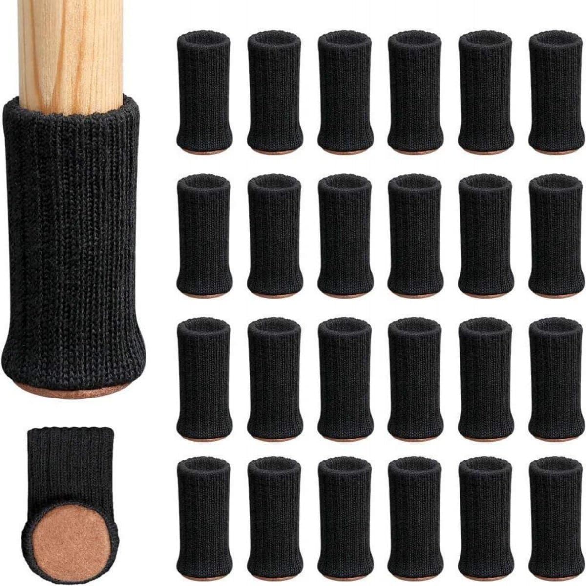 GELLDG Stoelhoezen - Stoelpootbeschermers - Stoelpootsokken - Elastische, verdikte onderkant - Antislip meubelsokken - Geschikt voor stoelpoten met een omtrek van 6-18 cm - Zwart - 24 stuks