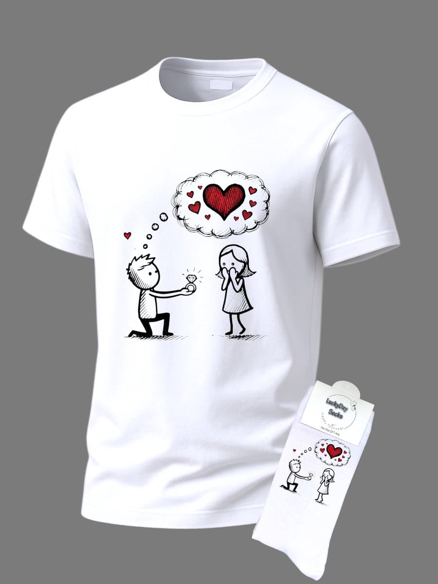 Valentijns cadeau - Aanzoek - Giftset - Vrijgezellenfeest - Shirt - T-shirt Liefde - Cadeau set shirt met sokken - Grappig cadeau voor vrouw en man - Trouwen - T-shirt voor dames en heren met tekst - Maat M
