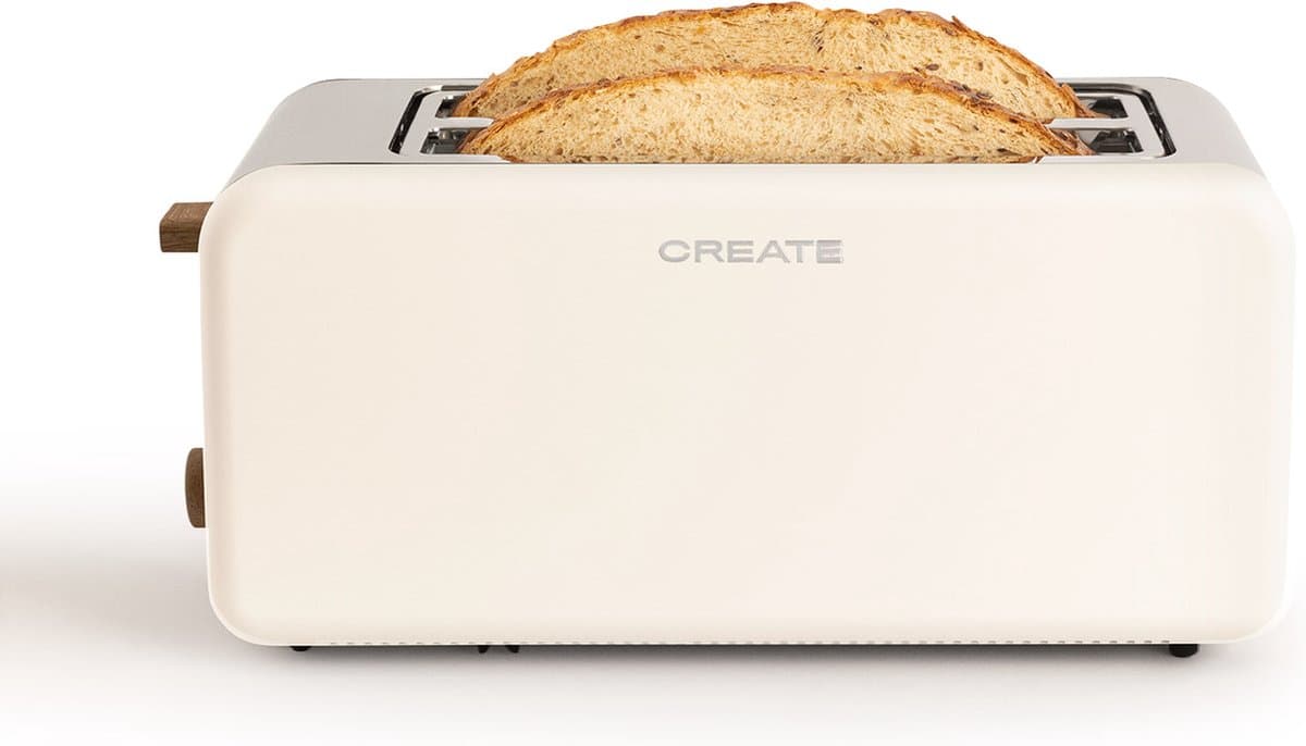 CREATE - Sleuven Broodrooster - Gebroken wit - Voor Brede Plakken - 6 niveaus - Functies - 1500W - TOAST RETRO XL