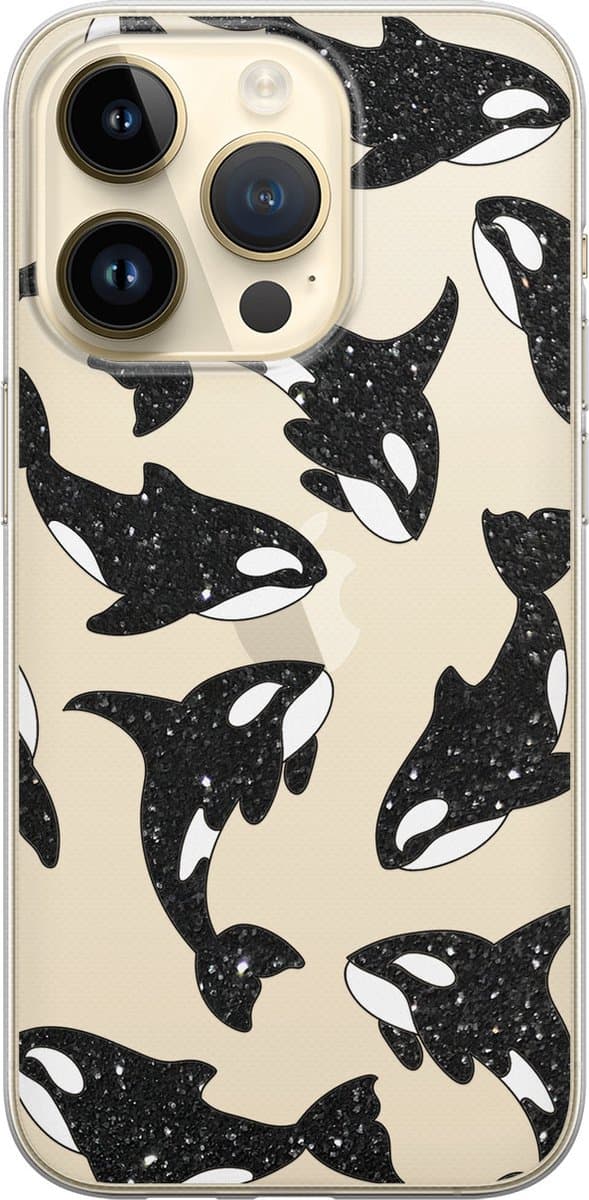 Hoesje geschikt voor iPhone 14 Pro - Orka - Soft Case - TPU - Print - Zwart, Transparant - Mooie Telefoonhoesjes