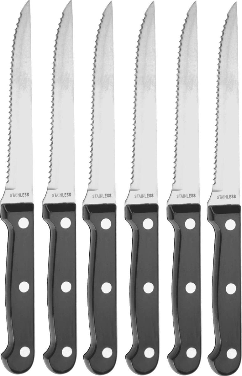 Excellent Houseware RVS Steakmes Set - 6 stuks, Zwart