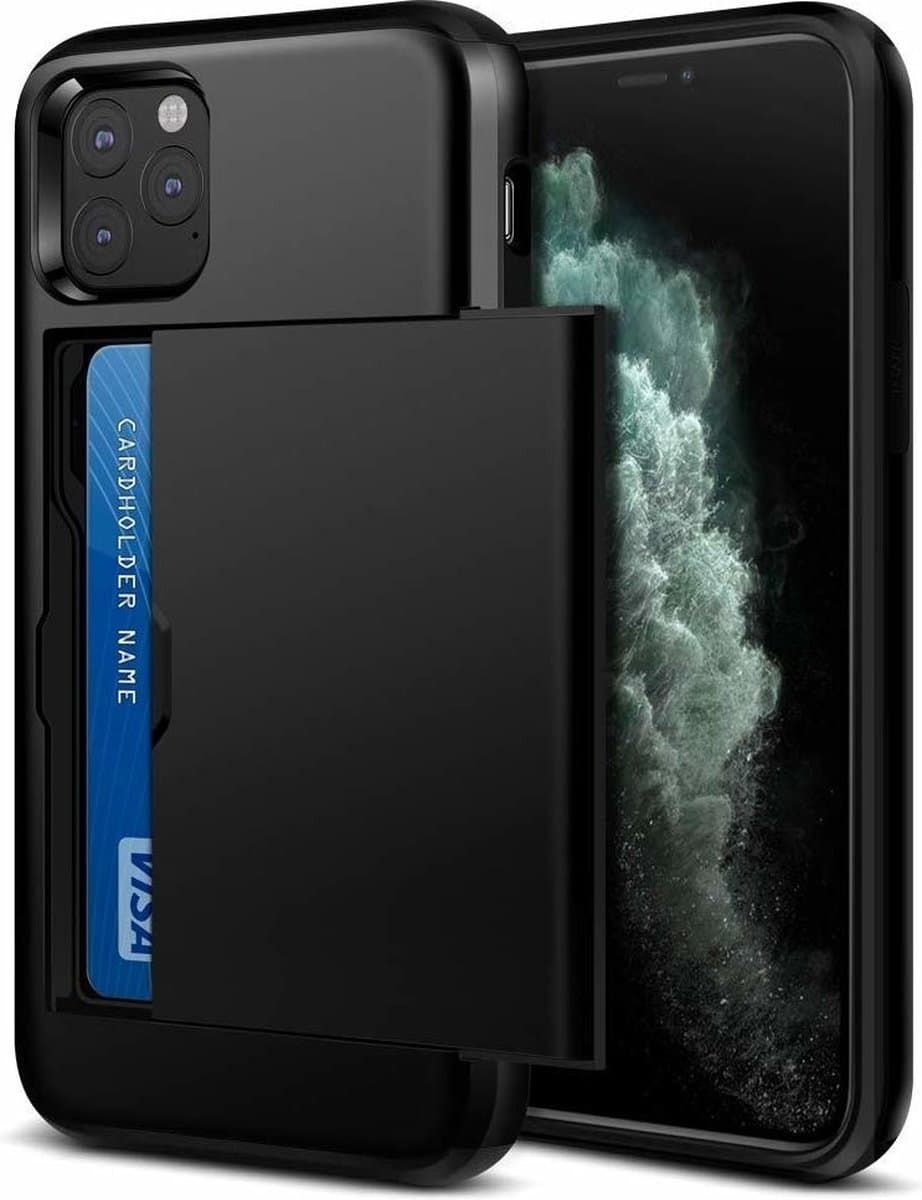 ShieldCase Kaarthouder case met slide geschikt voor Apple iPhone 11 Pro hoesje - Hardcover hoesje met ruimte voor pasjes - Extra sterke bescherming - Kwalitatieve backcover - zwart