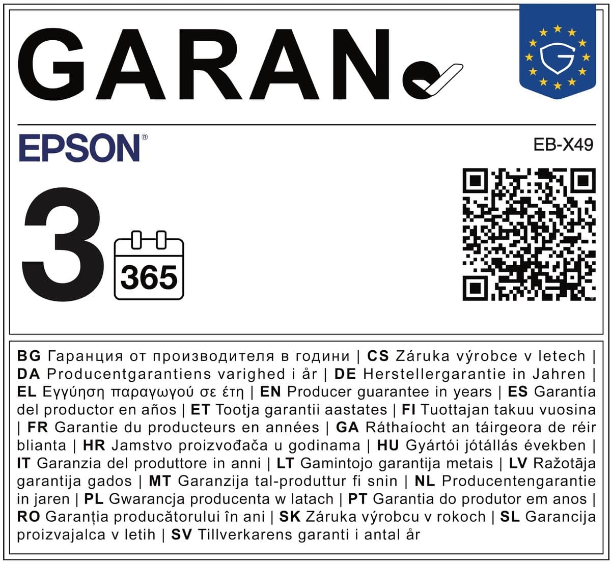 Epson EB-X49 standaard beamer, 3600 ANSI lumen, 3LCD, XGA (1024x768), wit