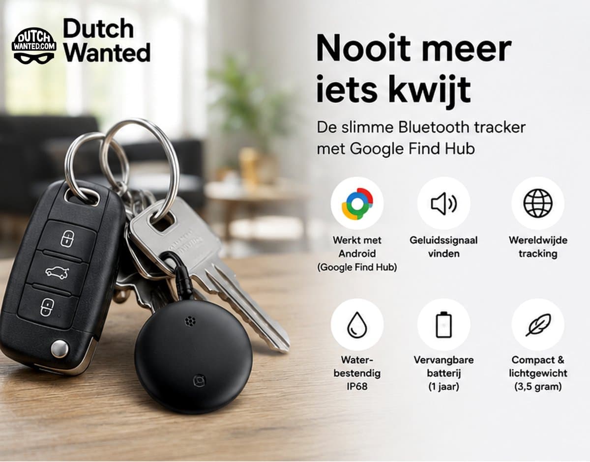 Dutch Wanted GPS Tracker - Bluetooth Tracker voor Android - Keyfinder met Google Find Hub App