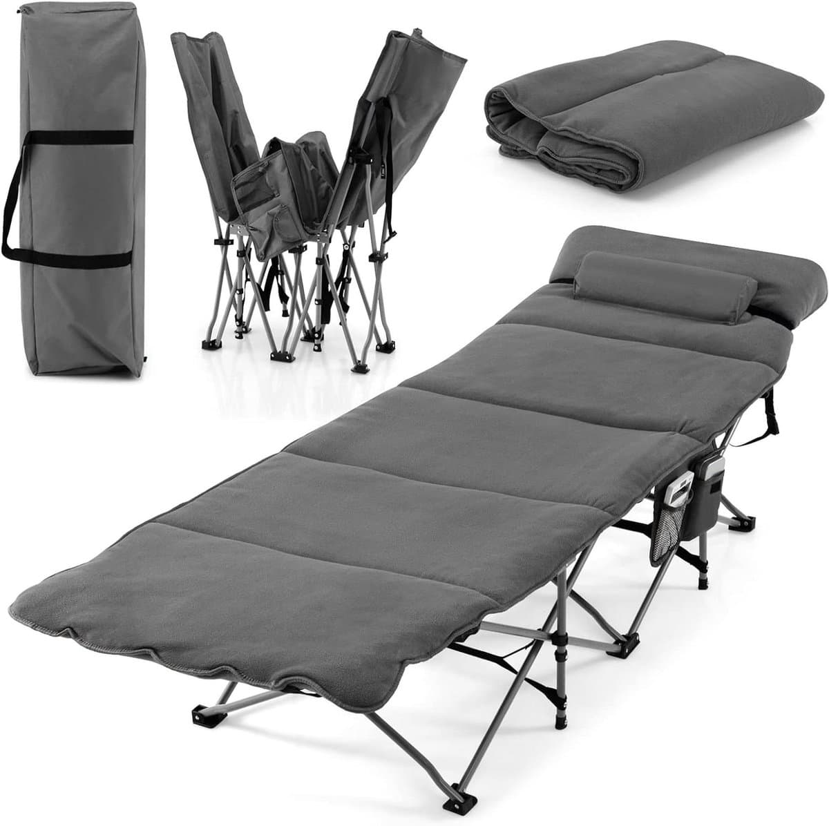 Veldbed Inklapbaar - Campingbed Logeerbed - Ontspannen Buiten - Met Afneembaar Matras - 190 x 67 cm - Grijs